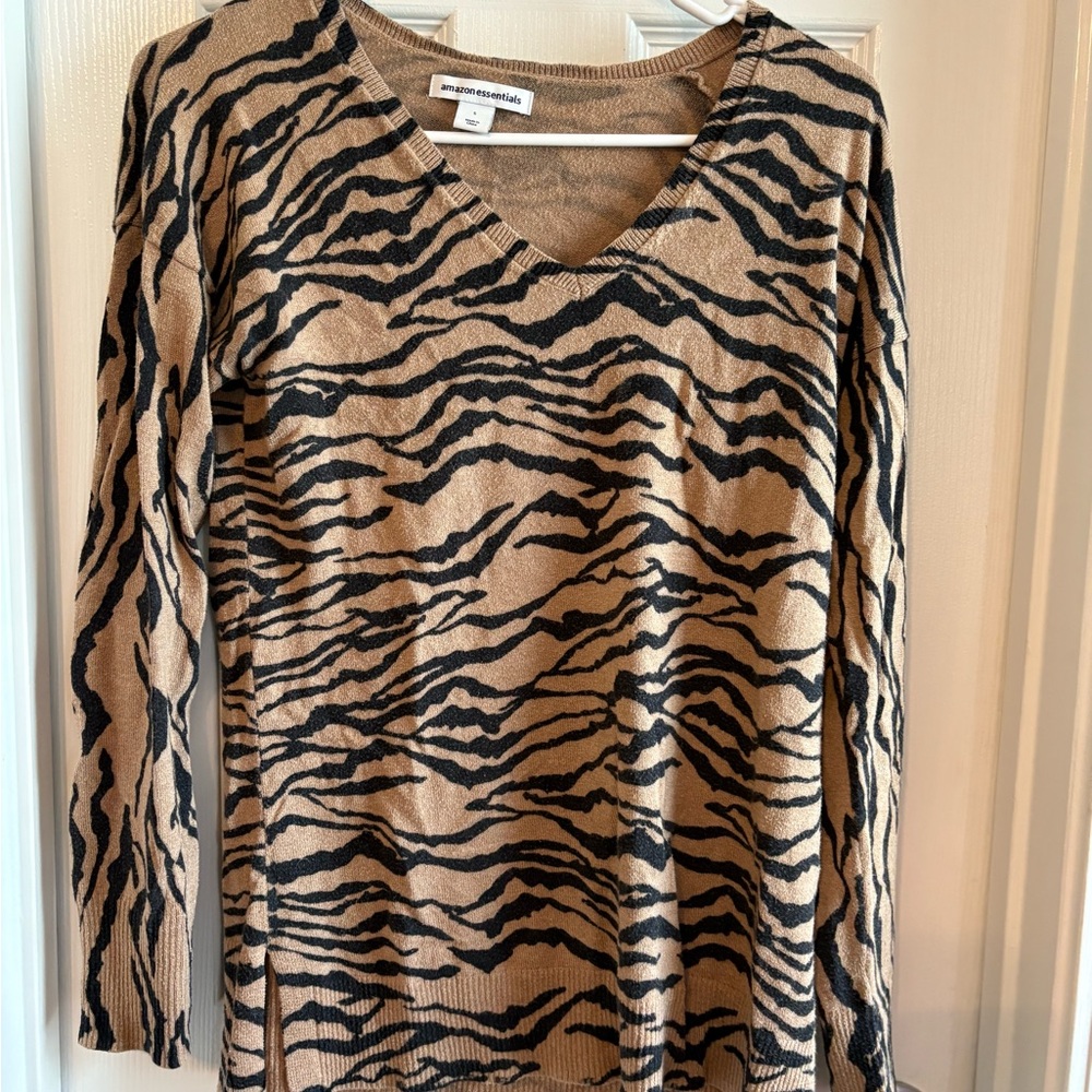 Amazon Essentials Tan and Cream Animal Print Blouse
